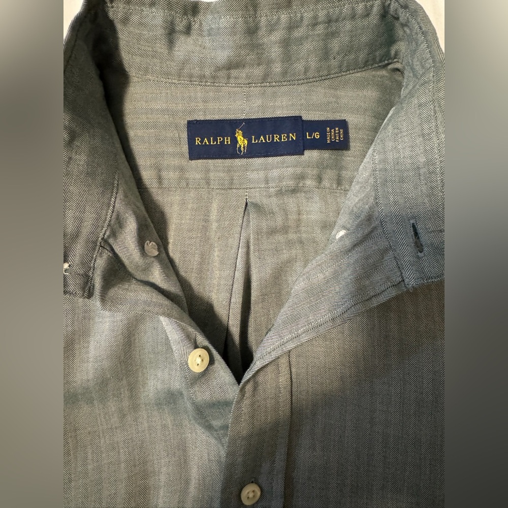 RALPH LAUREN Herringbone Oxford Long Sleeve Button down Shirt - large - Picture 2 of 6